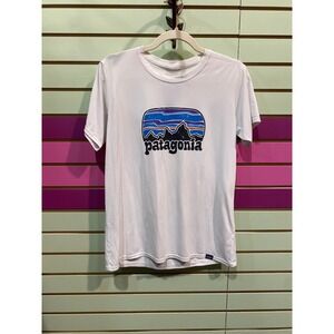 Patagonia Capilene Cool Daily T Shirt White Mountains Logo Graphic Size M